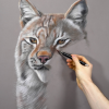 Original dry pastel painting of a lynx by French artist Benoît Jeanmaire